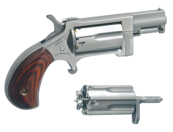 North American Arms SWC Sidewinder Conversion 22 LR/22 WMR 5 Shot 1.50" Stainless Steel Barrel, Frame & Cylinder, Rosewood Birdshead Grip, Exposed Hammer
