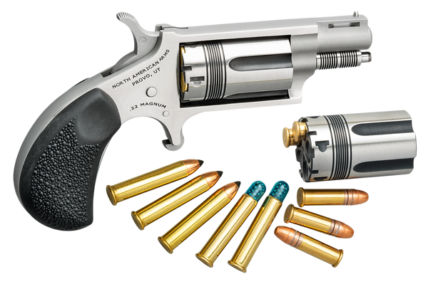 North American Arms 22MSCTW Wasp  22 LR 22 WMR 5 Shot 1.13" Stainless Steel Vent Rib Barrel, Stainless Frame & Cylinder, Black Pebbled Rubber Grip, Exposed Hammer