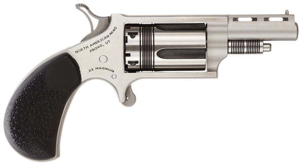 North American Arms 22MTW Wasp  22 WMR 5 Shot 1.63" Stainless Steel Vent Rib Barrel, Stainless Steel Frame & Cylinder, Black Pebbled Rubber Grip, Exposed Hammer
