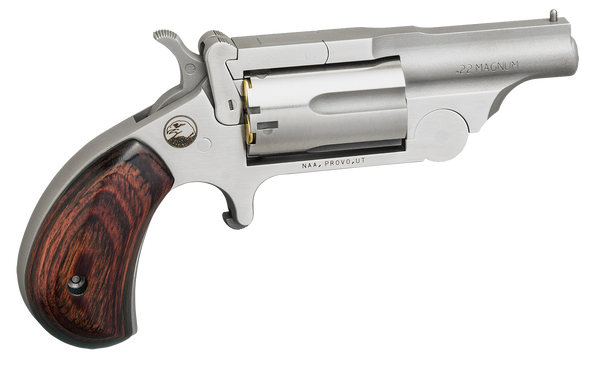 North American Arms 22MR Ranger II  22 WMR 5 Shot 1.63" Satin Stainless Steel Barrel & Frame, Stainless Cylinder, Rosewood Birdshead Grip, Exposed Hammer