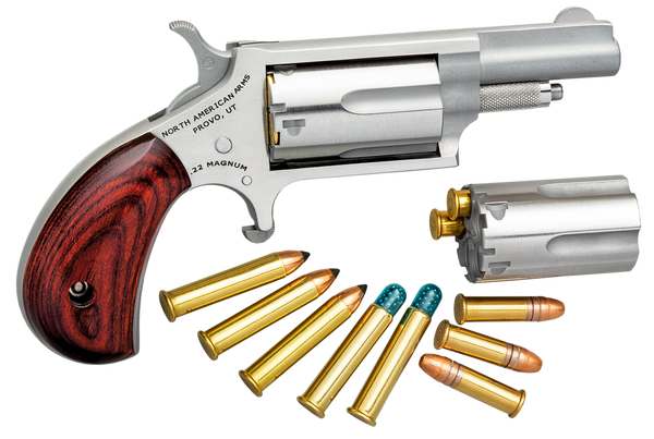 North American Arms 22MC Mini-Revolver  22 LR/22 WMR 5 Shot 1.63" Stainless Steel Barrel, Frame & Cylinder, Rosewood Grip, Exposed Hammer