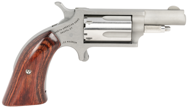 North American Arms 22MGBG Mini-Revolver  Sports South Exclusive 22 WMR 5 Shot 1.63" Stainless Steel Barrel, Frame & Cylinder, Wood Boot Grip, Exposed Hammer