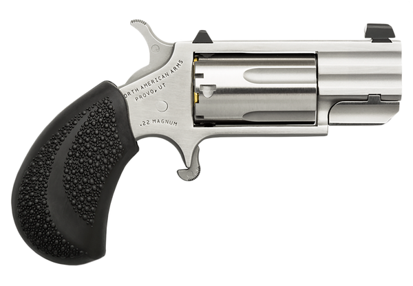 North American Arms PUGD Pug  22 WMR 5 Shot 1" Stainless Steel Barrel, Frame & Cylinder, Black Pebbled Rubber Grip, Exposed Hammer