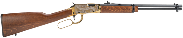 Rossi RL22181WDGDH Rio Bravo Doc Holiday 22 LR 15+1 18" Polished Black Oxide Alloy Steel Barrel, Gold Engraved Aluminum Receiver, Fixed Hardwood Stock