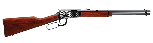 Rossi RL22181WD-EN22 Rio Bravo  22 LR 15+1 18" Black Polished Alloy Steel Barrel, Black Engraved w/Flag & Eagle Alloy Steel Receiver, Hardwood Fixed Stock, Right Hand