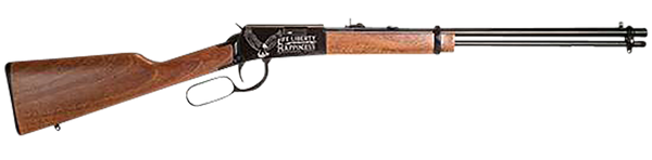 Rossi RL22181WDEN19 Rio Bravo  Full Size 22 LR 15+1 18" Polished Black Steel Barrel, Polished Black w/July 4 Eagle Engraving Aluminum Receiver, Fixed German Beechwood Wood Stock