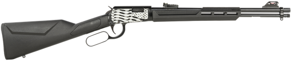 Rossi RL22181SYEN11 Rio Bravo  Lever Action 22 LR 15+1 18" Round Barrel, Black, Polished US Flag Engraved Rec, Synthetic Stock, Fiber Optic Sights
