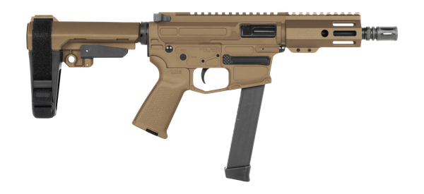 Shark Coast Tactical SCC06773SP9NTAN Sneeky Pete 9mm Luger 30+1 5.50" Black Melonite Threaded Barrel, Tan Cerakote Receiver, SB Tactical SBA3 Brace