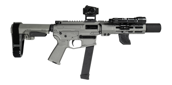 Shark Coast Tactical SCC06742SPGY9-D Sneeky Pete Deluxe w/Optic 9mm Luger 30+1 5.50" Black Melonite Threaded Barrel, Gray Cerakote Receiver, SB Tactical SBA3 Brace, Vortex Crossfire Red Dot, Streamlig