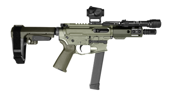 Shark Coast Tactical SCC05752GK9B Grassy Knoll Bundle 9mm Luger 30+1 5" Threaded Barrel, Aluminum Receiver w/Picatinny Rail, M-LOK Handguard, Polymer SB Tactical SBA3 Brace, Streamlight ProTac Rail Li