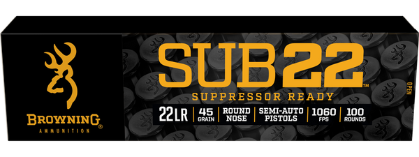 Browning Ammo B194122102 Sub22  22LR 45gr Round Nose 100 Per Box/20 Case