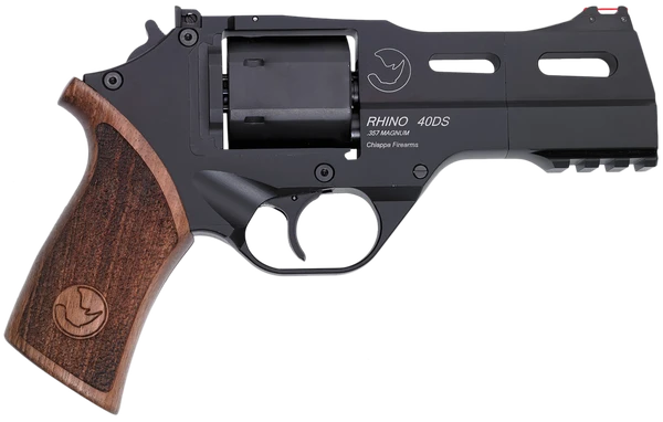 Chiappa Firearms CF340244 Rhino 40SAR 357 Mag 6 Shot 4" Black Anodized Steel Barrel, Blued Steel Cylinder, Black Anodized Aluminum Frame & Barrel Shroud, Picatinny Accessory Rail, Walnut Grip