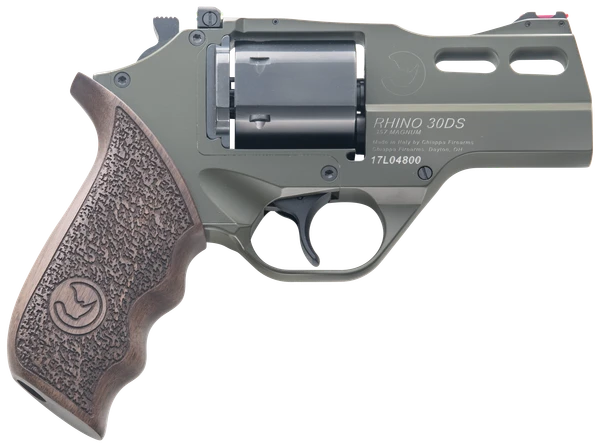 Chiappa Firearms CF340285 Rhino 30SAR *CA Compliant Small Frame 357 Mag 6 Shot, 3" Green Cerakote Steel Barrel, Blued Steel Cylinder, Green Cerakote Aluminum Frame, Walnut Grip, Exposed Hammer