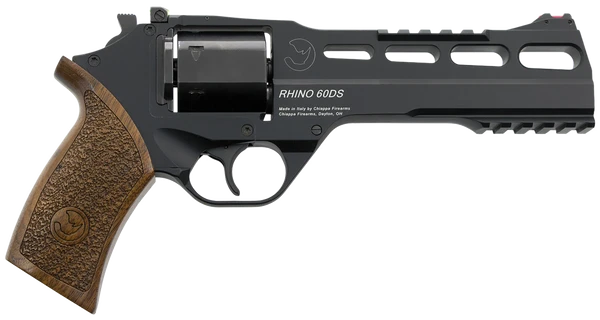 Chiappa Firearms 340167 Rhino 60DS  Large Frame 9mm Luger 6 Shot, 6" Black Anodized Steel Vent Rib Barrel & Cylinder, Black Anodized Aluminum Frame, Walnut Grip, Concealed Hammer