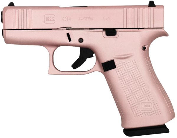 Glock PX4350204RGPCT G43X  Slim Sub-Compact Frame 9mm Luger 10+1 3.41" Black GMB Barrel, Rose Gold Cerakote Steel Serrated Slide & Polymer Frame w/Beavertail, Textured Polymer Grip, Ambidextrous