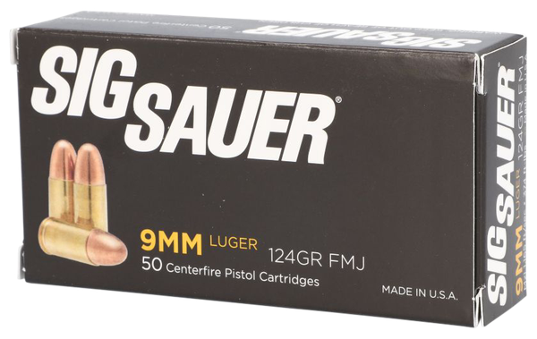 Sig Sauer E9MMB250 Elite Ball  9mmLuger 124gr Full Metal Jacket 50 Per Box/20 Case