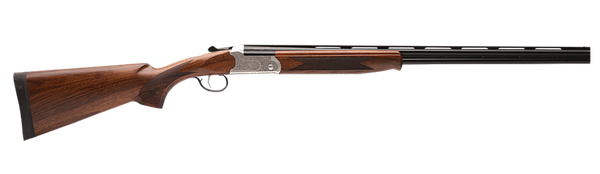 Stevens 22595 555 E Full Size 410 Gauge Break Open 3" 2rd 26" Black Satin Over/Under Vent Rib Barrel, Engraved Satin Silver Aluminum Receiver, Fixed Satin Turkish Walnut Stock, Ambidextrous