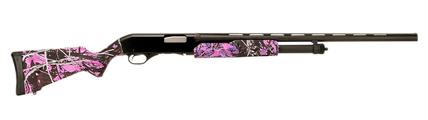 Stevens 22560 320 Field Compact 20 Gauge Pump 3" 5+1 26" Matte Black Vent Rib Barrel, Matte Black Aluminum Drilled & Tapped Receiver, Fixed Muddy Girl Synthetic Stock, Ambidextrous