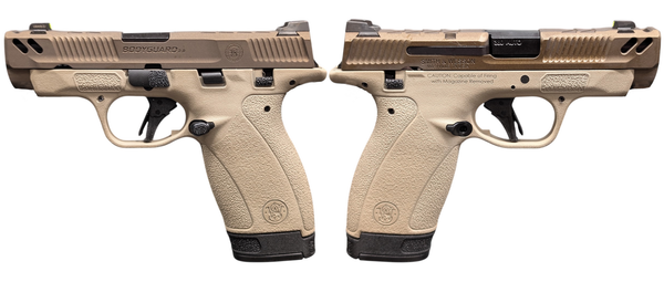 SMITH & WESSON PC BODYGUARD 2.0 CARRY COMP TWO TONE TAN 380ACP PISTOL 3.1" M.S 1-10RD, 1-12RD MAG