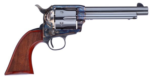 Taylors & Company 556209DE Short Stroke Gunfighter Uberti 357 Mag 6 Shot 5.50" Blued Round Barrel & Cylinder, Color Case Hardened Steel Frame, Walnut Checkered Army Style Grip, Exposed Hammer
