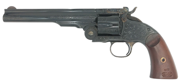 Taylors & Company 550652 Top Break Schofield 44-40 Win Caliber with 7" Barrel, 6rd Capacity Cylinder, Overall Blued Engraved Finish Steel & Walnut Grip