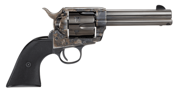 Taylors & Company 200109 1873 Pietta 9mm Luger 6 Shot 4.75" Blued Round Barrel, Blued Cylinder, Color Case Hardened Steel Frame, Black Checkered Plastic Navy Grip, Manual Safety, Exposed Hammer