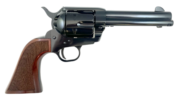 Taylors & Company 200107 1873 Pietta 9mm Luger 6 Shot 4.75" Blued Round Barrel, Blued Cylinder & Steel Frame, Walnut Checkered Army Style Grip, Manual Safety, Exposed Hammer