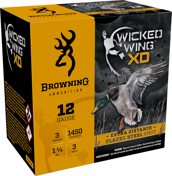 Browning Ammo B193411233 Wicked Wing XD  12Gauge 3" 1 1/4oz 3Shot 25 Per Box/10 Case