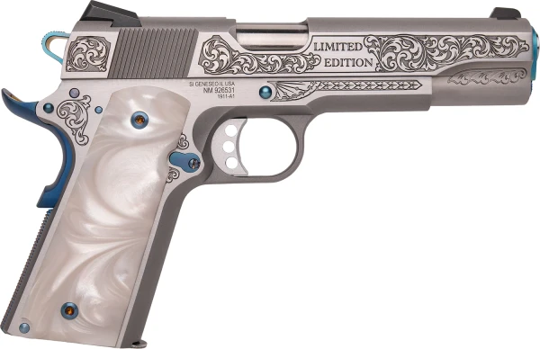 Springfield Armory 1911 Texas Barbecue Special .45 ACP, 5" Barrel, 7+1, Engraved Stainless / Nitre Blue