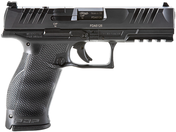 Walther Arms 2842475 PDP  9mm Luger 18+1 4.50" Black Polygonal Rifled Barrel, Black Optic Ready/Serrated Steel Slide, Black Polymer Frame w/Picatinny Rail, Ambidextrous