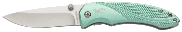 Browning 3220360 Allure  EDC 2.88" Folding Drop Point Plain 7Cr17MoV SS Blade, Mint Green Textured Anodized Aluminum Handle,  Includes Pocket Clip