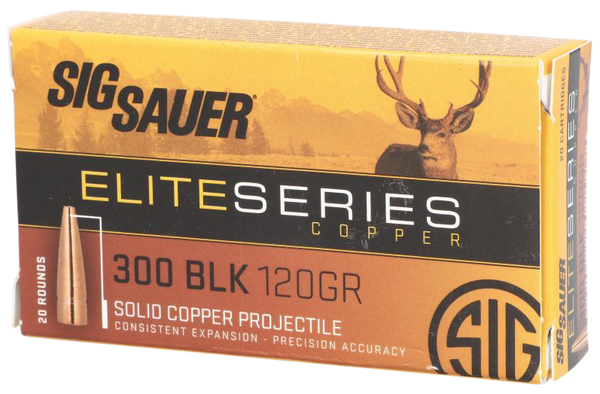 Sig Sauer E300H120 Elite Copper Hunting  300Blackout 120gr Copper Solid 20 Per Box/10 Case