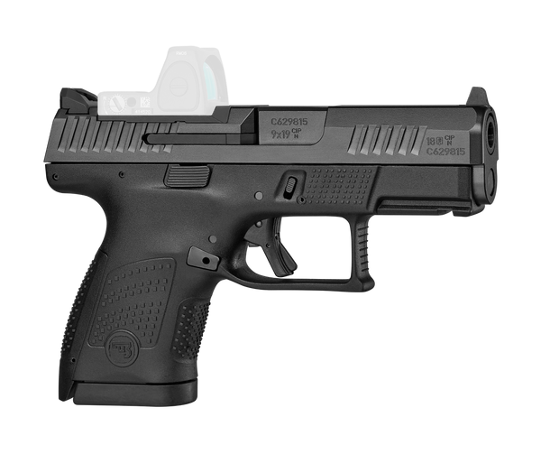 CZ-USA 91568 P-10 S  Sub-Compact Frame 9mm Luger 12+1 3.50" Black Steel Barrel, Black Nitride Optic Ready/Serrated Steel Slide, Black Polymer Frame w/Picatinny Rail