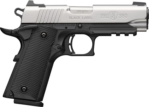 BROWNING 1911-380 SS 380ACP 3.58"COMP 8RD BLK/SS W/RAIL*