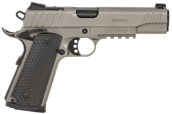 Girsan 391147 MC1911 S Influencer Full Size 45 ACP 8+1 5" Black Steel Barrel, Tungsten Gray Cerakote Optic Ready/Serrated Steel Slide & Frame w/Picatinny Rail & Beavertail, Gray Polymer Grip