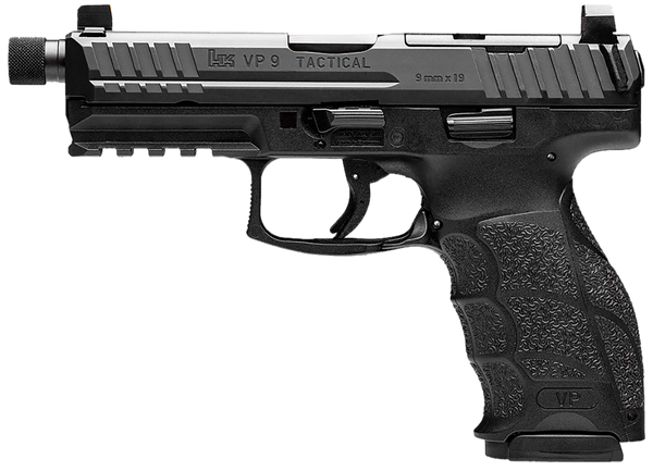 HK 81001155 VP9 Tactical 9mm Luger 17+1 4.70" Black Threaded Barrel, Black Cerakote Optic Ready/Serrated Steel Slide, Black Polymer Frame w/Picatinny Rail, Black Interchangeable Backstrap Grip