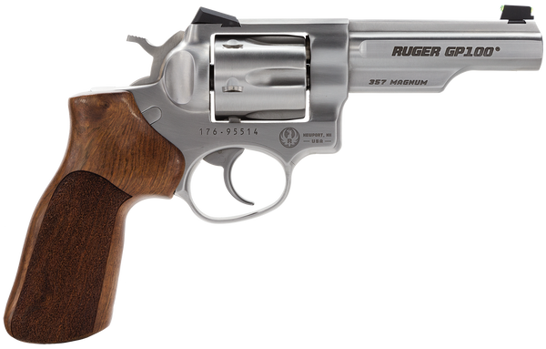 Ruger 1754 GP100 Match Champion Medium Frame 357 Mag 6rd 4.20" Satin Stainless Steel Half-Lug Barrel, Cylinder & Frame, Hogue Stippled Hardwood Grip, Transfer Bar Safety, Exposed Hammer