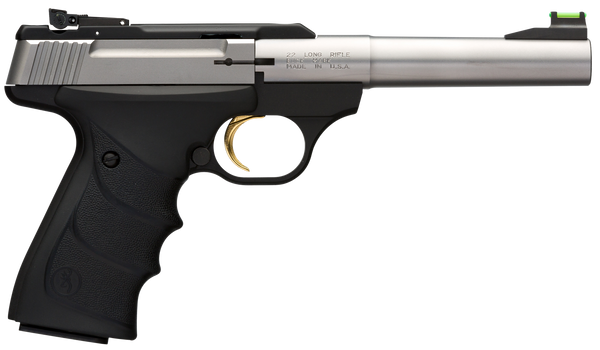 Browning 051442490 Buck Mark Camper *CA Compliant 22 LR 10+1 5.50" Taper Bull Barrel, Matte Stainless Serrated SS Slide & Aluminum Frame, Black Ultragrip RX Grips