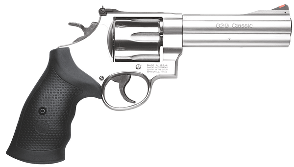 Smith & Wesson 163636 Model 629 Classic 44 Rem Mag or 44 S&W Spl Stainless Steel 5" Barrel & 6rd Cylinder, Satin Stainless Steel N-Frame, Red Ramp Front/White Outline Rear Sights
