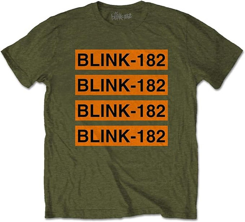 BLINK 182 - Orange Logo Repeated Green T-SHIRT