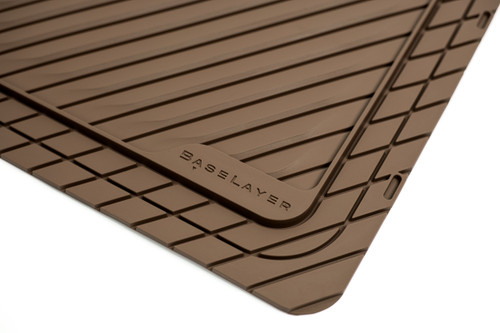 Edge view of the BaseLayer Chocolate Brown Cut-to-Fit 4-Piece Floor Mat Set.