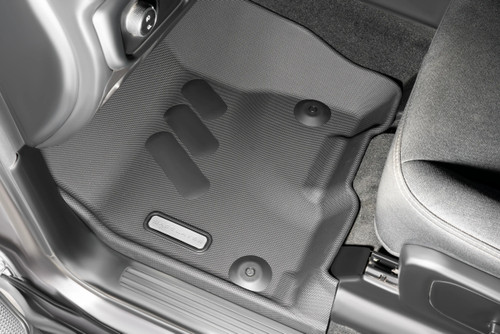 BaseLayer Custom-Fit Floor Liner for the RAM 1500 2019-2025 Driver Side installed with Red logo