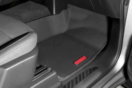 Red logo passenger side BaseLayer custom-fit floor liner for the 2019+ Chevy Silverado Crew Cab