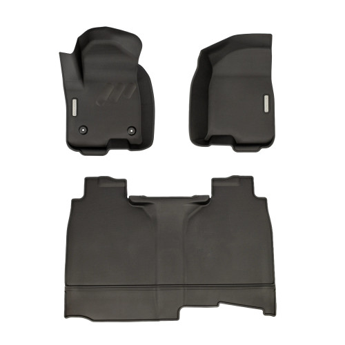 BaseLayer Custom Fit floor liners for the GMC Sierra 2500/3500 HD 2020+ with gray logo