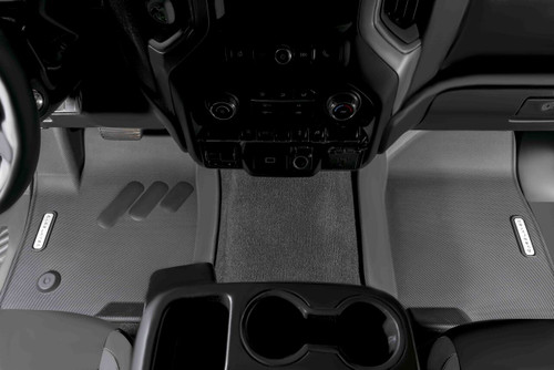Front row BaseLayer Custom Fit floor liners for the GMC Sierra 2500/3500 HD 2020+  with gray logo