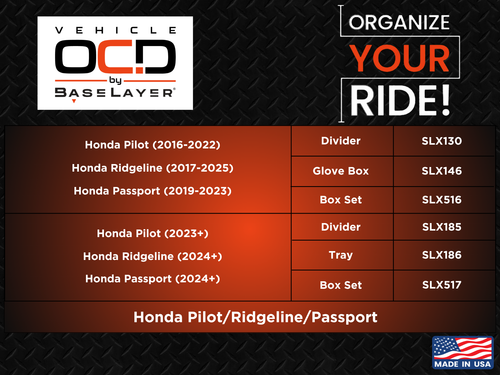 Honda Pilot (2016-2022), Ridgeline (2017-2023), Passport (2017-2023) - fitment