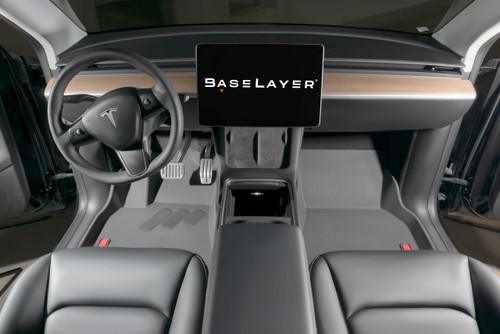 Tesla Model Y Custom-Fit Front Floor Liners by BaseLayer with Red Logo