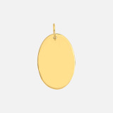 The Engravable Oval Gold Charm Pendant is handcrafted in 14k gold, making it a timeless trinket you'll hold onto forever.