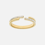 This diamond open ring is carefully made in smooth, solid 14k gold and set with dainty .16 CTW white diamonds.