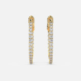 Front view of our Diamond Hoop Earrings, featuring 0.5ct of brilliant cut white diamonds, elegantly set on the inner and outer faces, sparkling from every perspective.